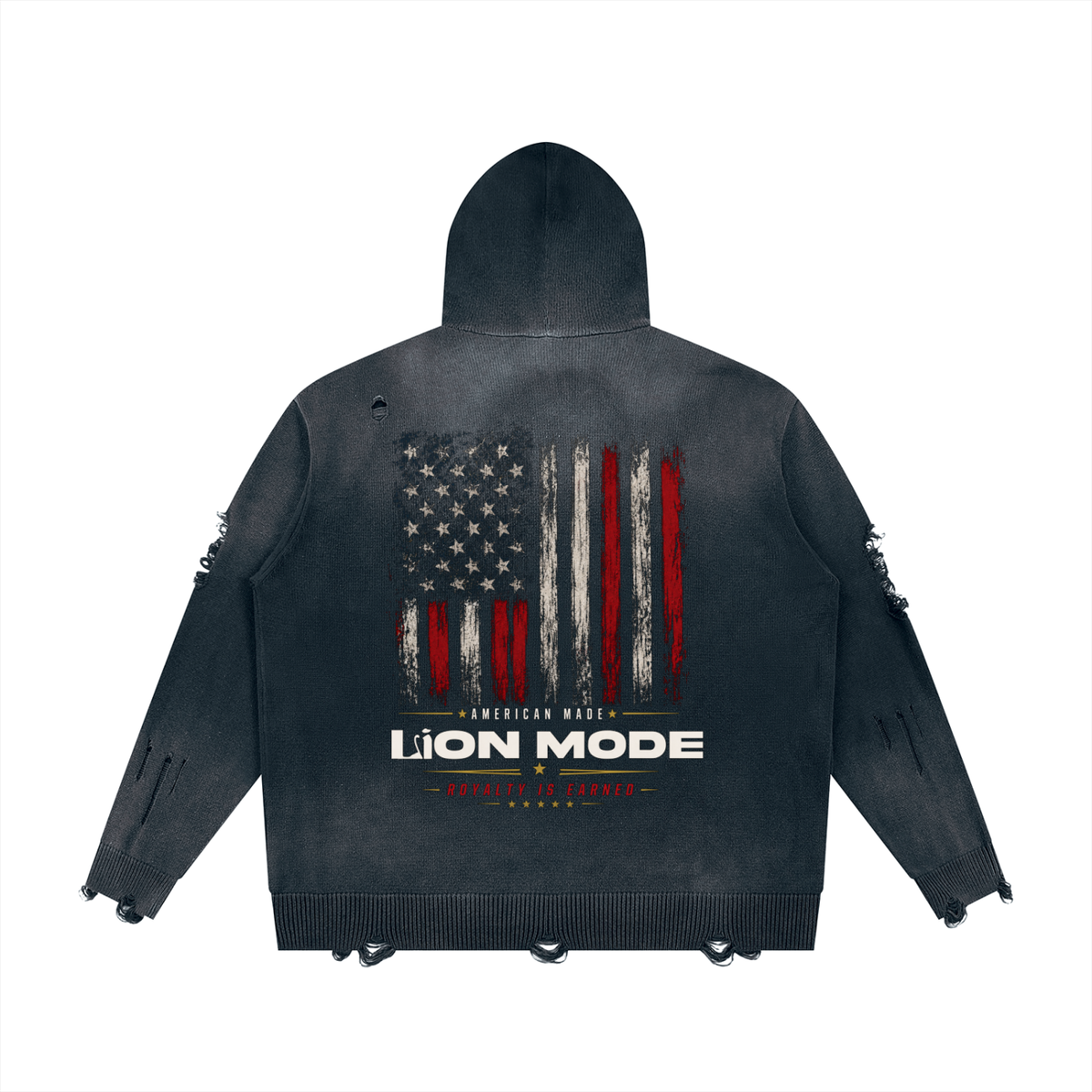 LM - American Made - Unisex Distressed Zip Sweater