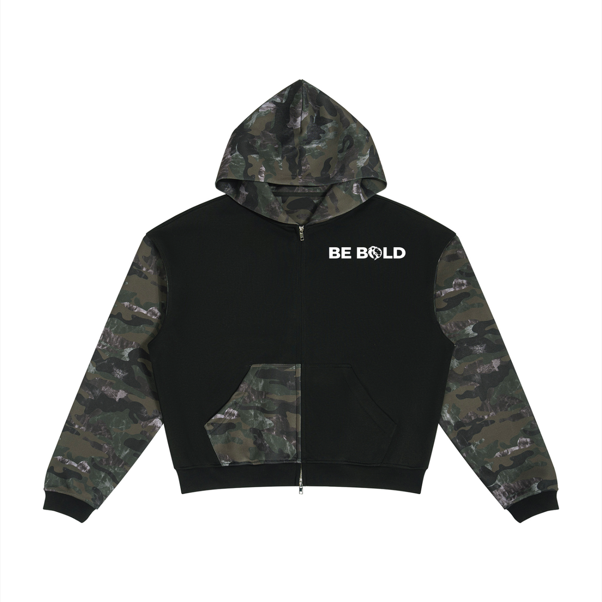 Be Bold - Colorblock Camo Full Zip Boxy Hoodie - Unisex