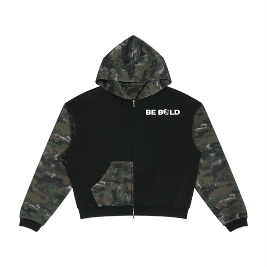Be Bold - Colorblock Camo Full Zip Boxy Hoodie - Unisex
