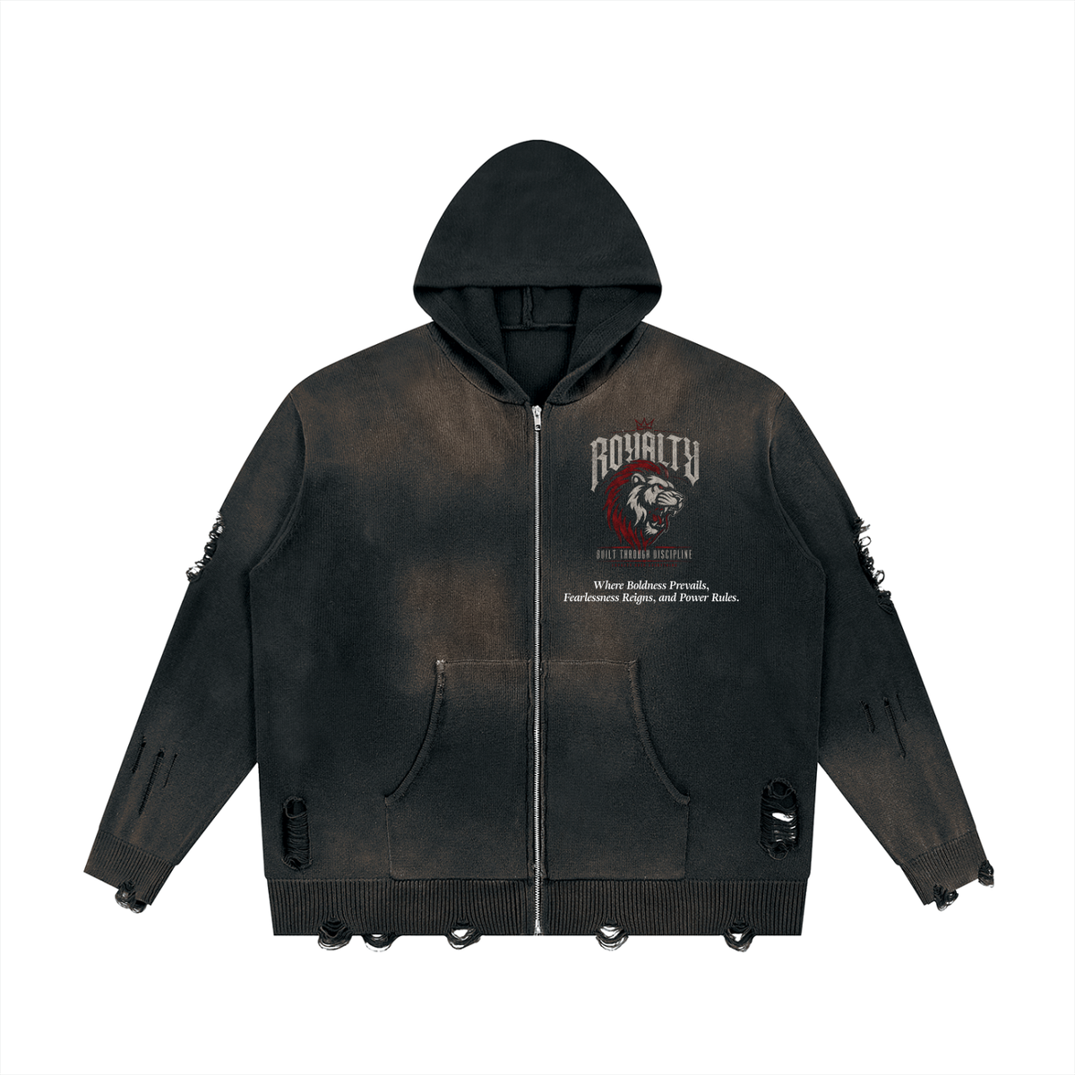 LM - American Made - Unisex Distressed Zip Sweater