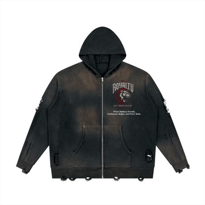 LM - American Made - Unisex Distressed Zip Sweater