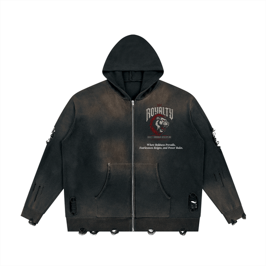 LM - American Made - Unisex Distressed Zip Sweater