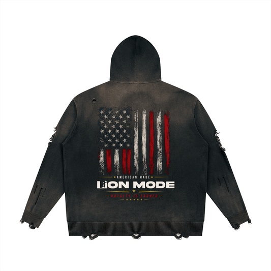 LM - American Made - Unisex Distressed Zip Sweater