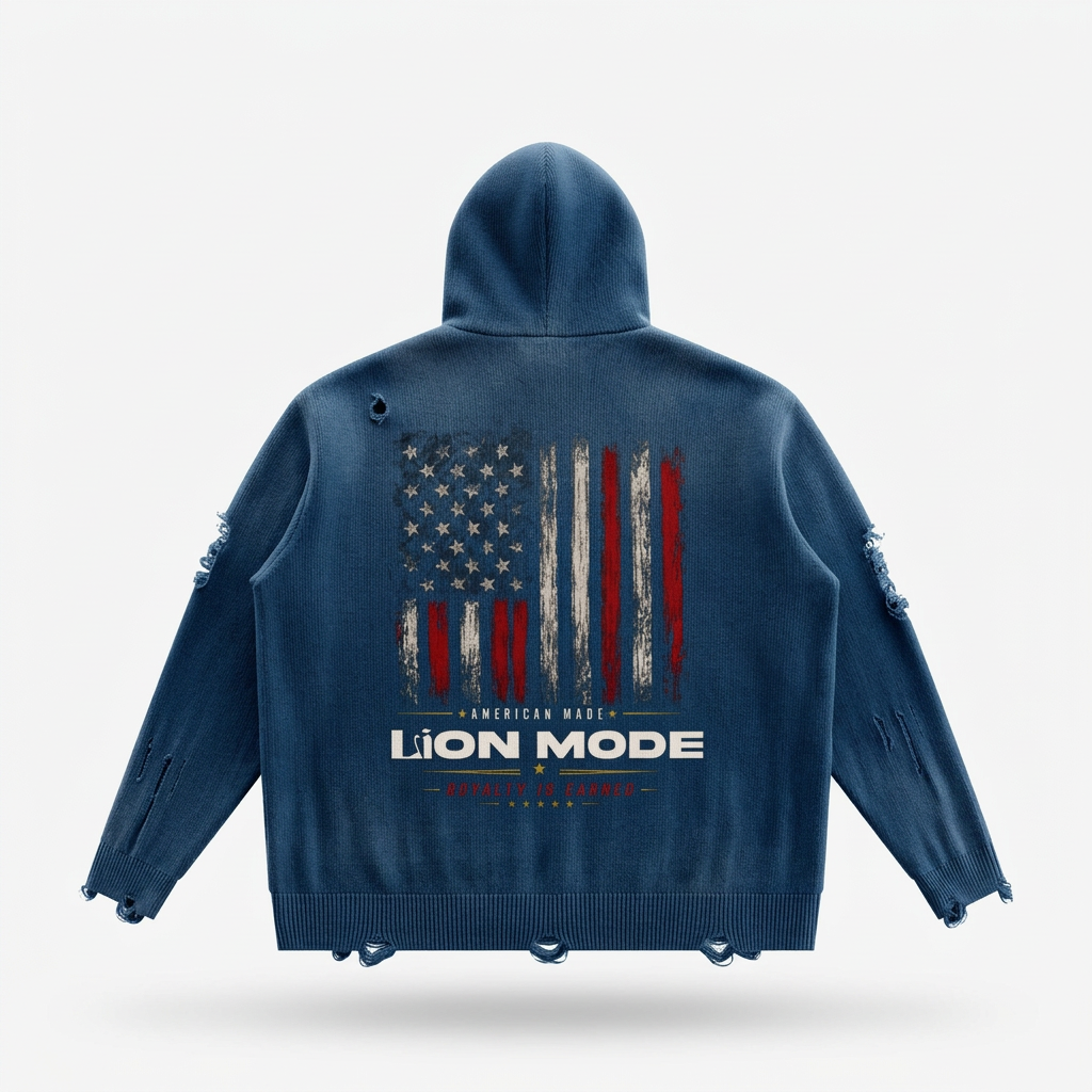 LM - American Made - Unisex Distressed Zip Sweater