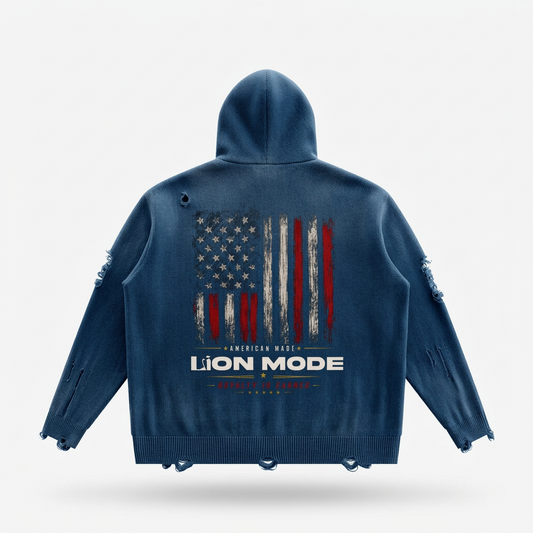 LM - American Made - Unisex Distressed Zip Sweater