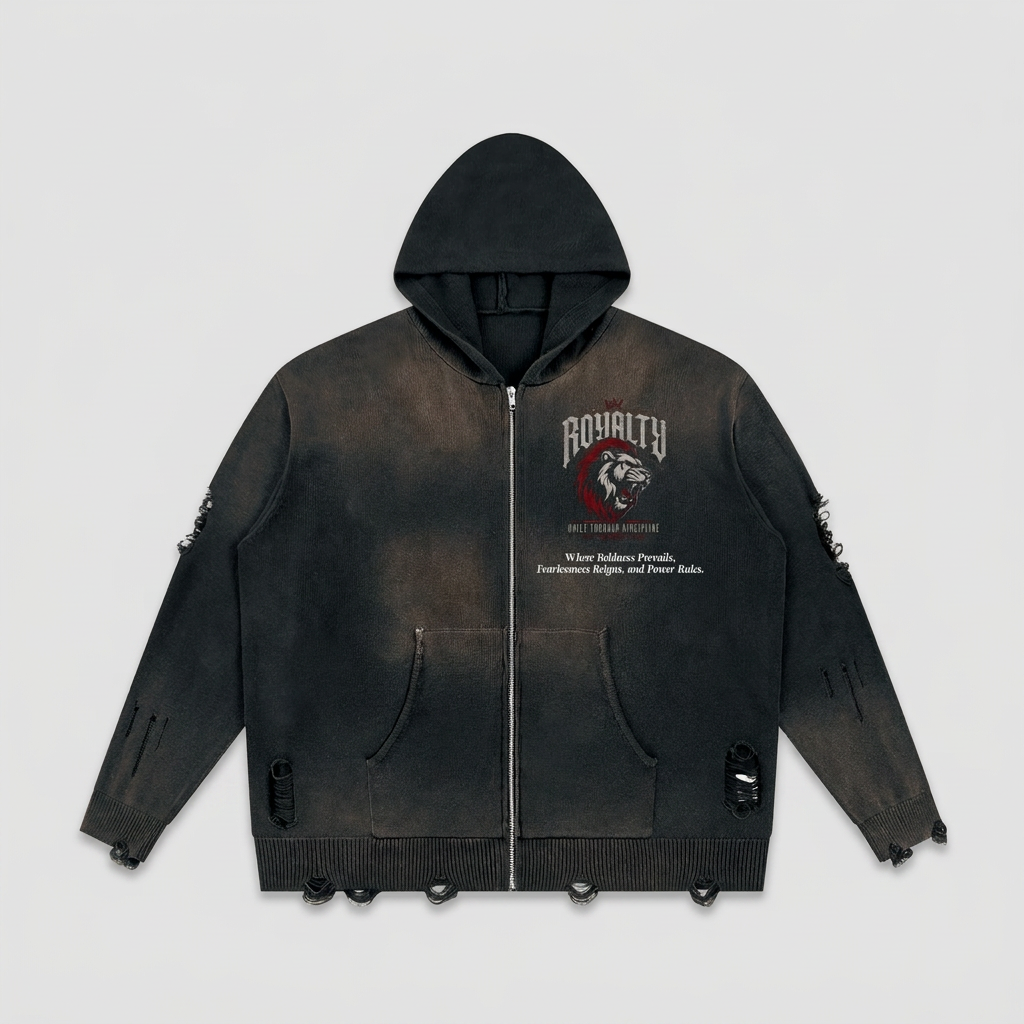 LM - American Made - Unisex Distressed Zip Sweater