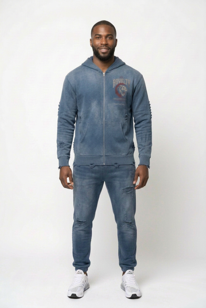 LM - American Made - Unisex Distressed Zip Sweater
