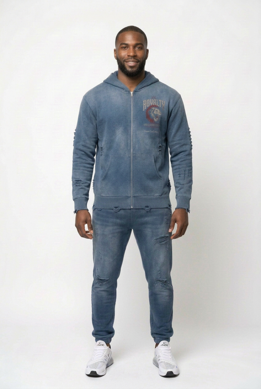 LM - American Made - Unisex Distressed Zip Sweater