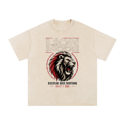 Lion Mode Discipline over Everything Snow Washed Oversized Cotton T-Shirt