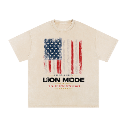 Lion Mode American Made Snow Washed Oversized Cotton T-Shirt