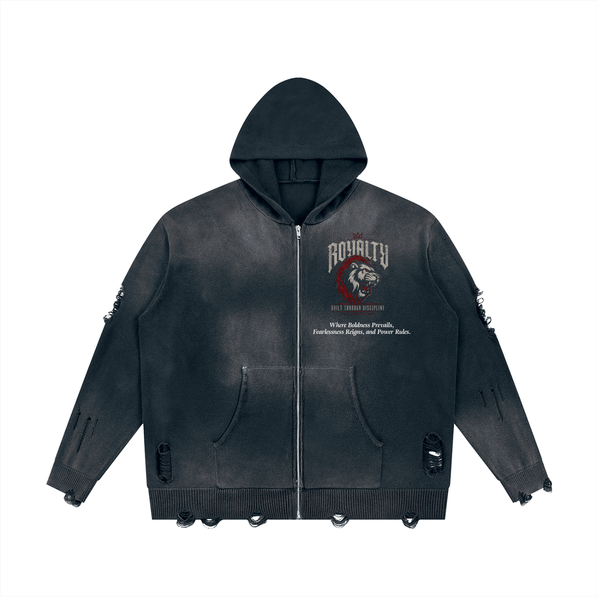 LM - American Made - Unisex Distressed Zip Sweater